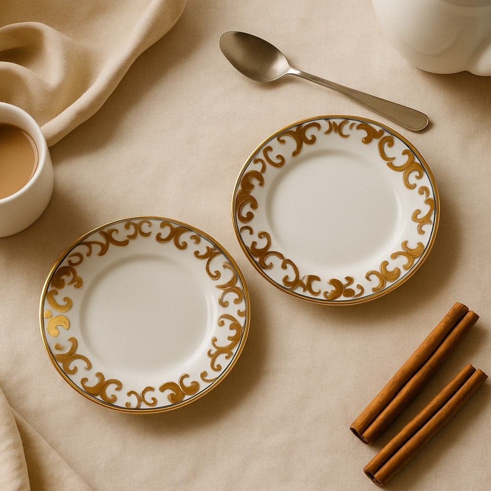Ciroa Luxe “Fiori Gold” Porcelain Side Plates – Set of 2 – 6 Inch - Picture 6 of 6